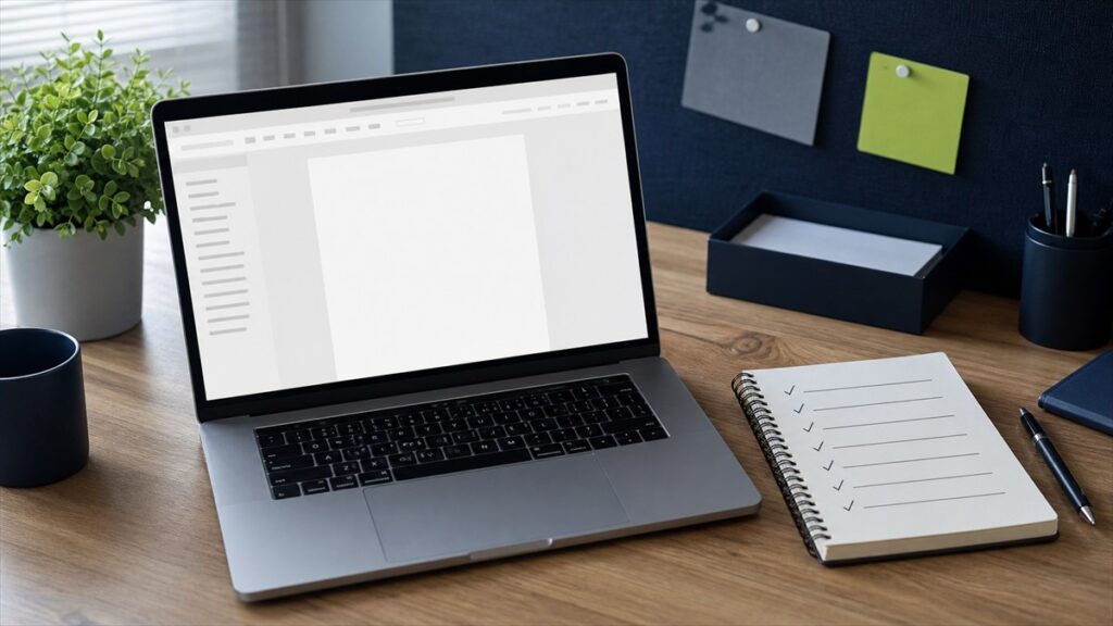 Laptop i notatnik pokazują jak napisać CV krok po kroku